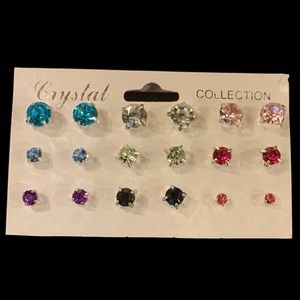 Assorted Rhinestone Stud Earrings - 9 Pairs